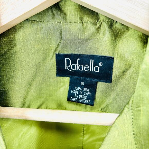 Vintage 90s Rafaella Chartreuse Green Silk Shantung Notch Collar Blazer - Picture 7 of 8